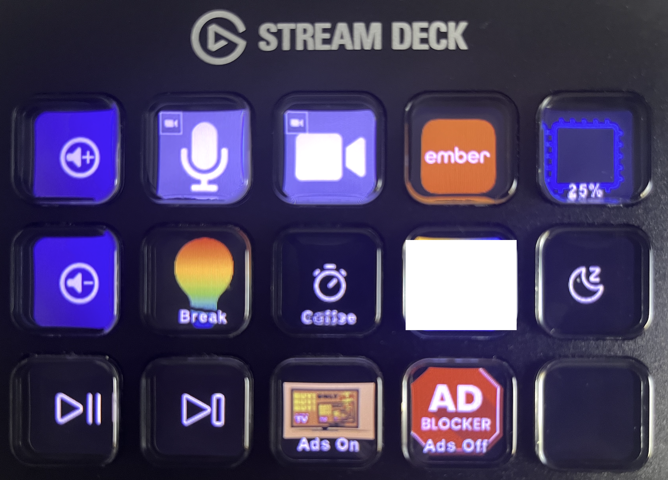 Image of Stream Deck with buttons for ads on and ads off